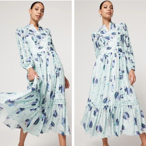 Elliatt Collective Sample Aqua Warmth Maxi Dress in Abstract Blue Floral size S - Picture 2 of 16